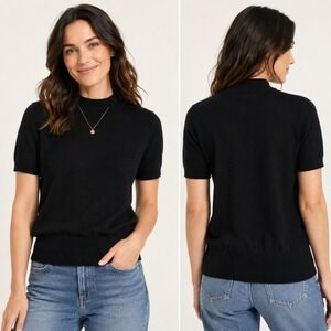 Jacobson's VTG 100% Merino Wool Short Sleeve Sweater S Black Minimalist Classic